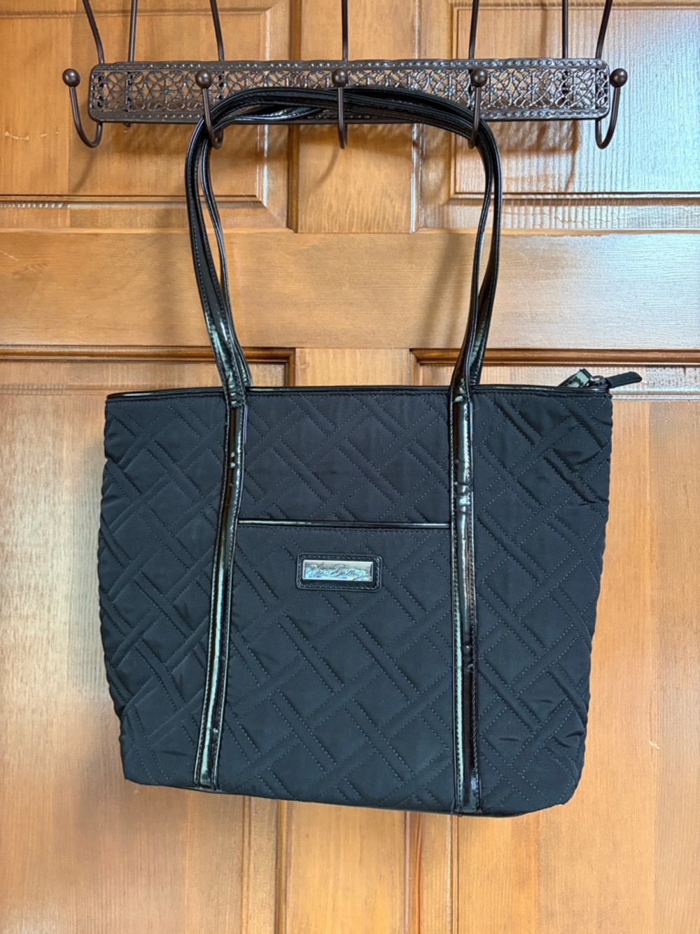 Vera Bradley Black Quilted Tote with Patent Trim